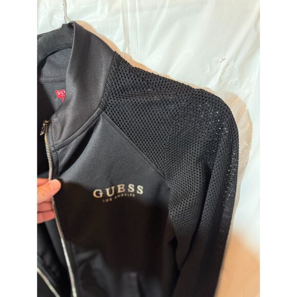 Guess Los Angeles Black Zip Jacket with Mesh Sleeves & Logo Size L - Picture 2 of 6